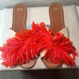 Frances Valentine New York Fringed Slides‎ Sandals Orange Size 9B Sample